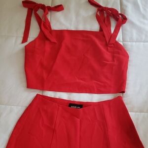 Red Crop Top and Pant Set